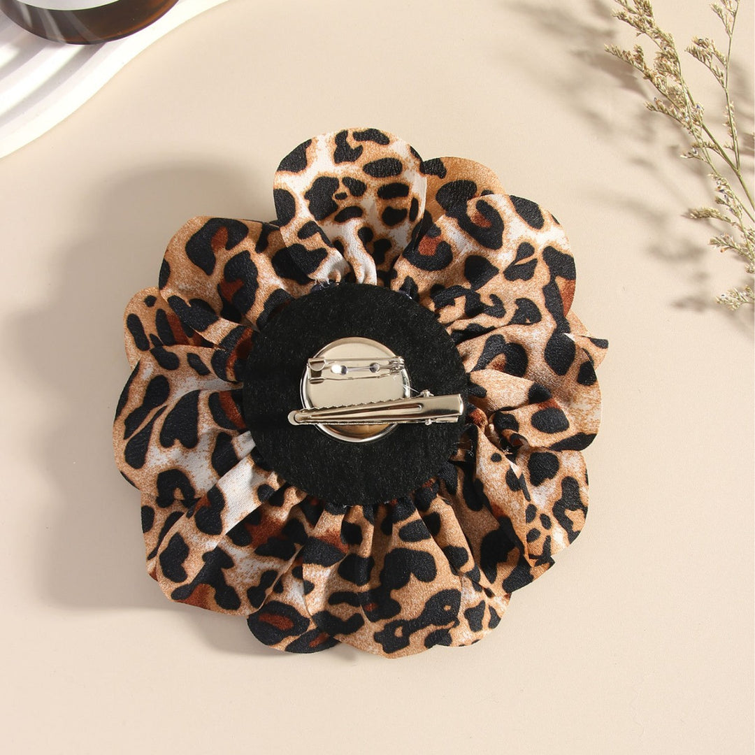 14cm Leopard Print Large Fabric Flower Brooch N6F281