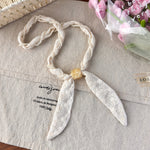 Load image into Gallery viewer, Womens Beige Lace Floral Pearl Scarf Necklace N6K273