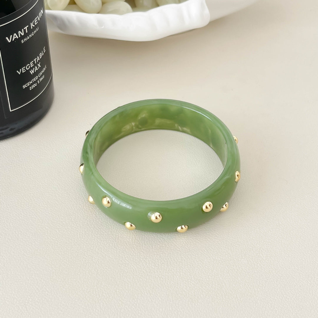 Vintage Studded Resin Bangle Wide Cuff Bracelet N6F098