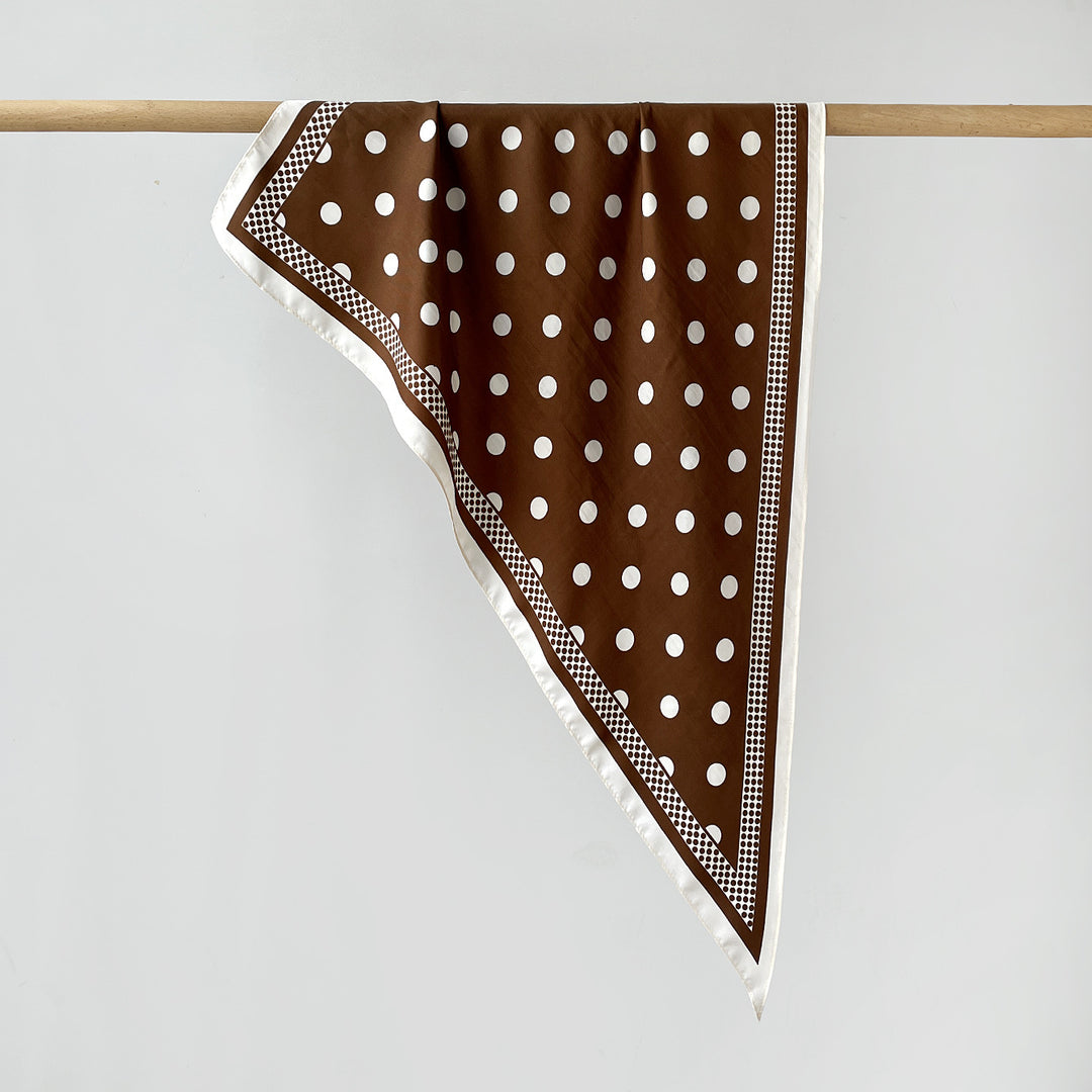 Polka Dot Print Triangle Scarf Satin Twill Women N6G218