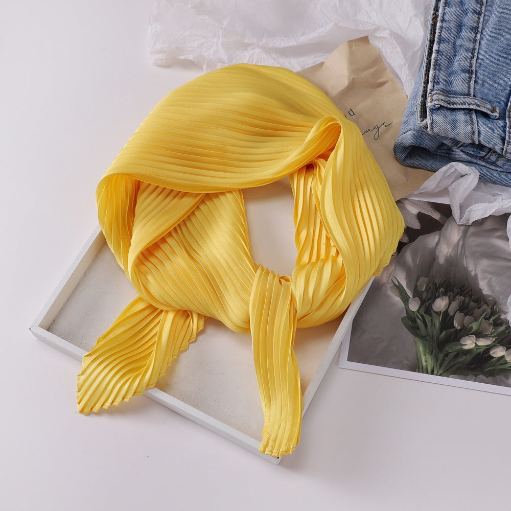 Pleated Satin Scarf Solid Square Lightweight Women N6G217