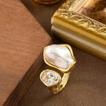 Load image into Gallery viewer, Lava-Texture Pearl Zircon Adjustable Open Ring Women N6H207