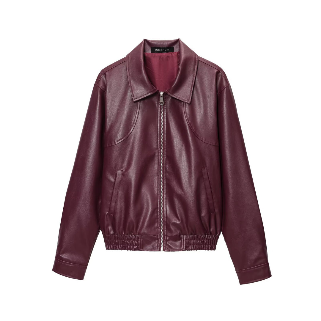 Solid Wine Notch Jacket Mid Heavy Short N5Z816