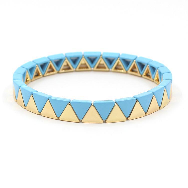 Rainbow Triangles Bracelet Modular Gold Enamel S5P050