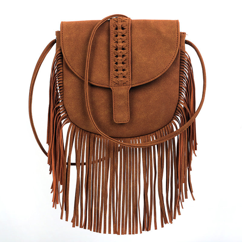 Woven Dome Soft Leather Fringe Crossbody Bag N6C224