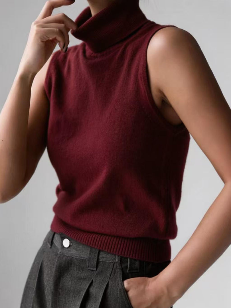 Knit Sleeveless Vest High Neck Tank Top Women Simple N6G132