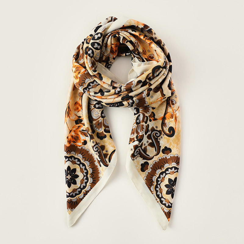 Floral Print Faux Silk Square Scarf  M5A237