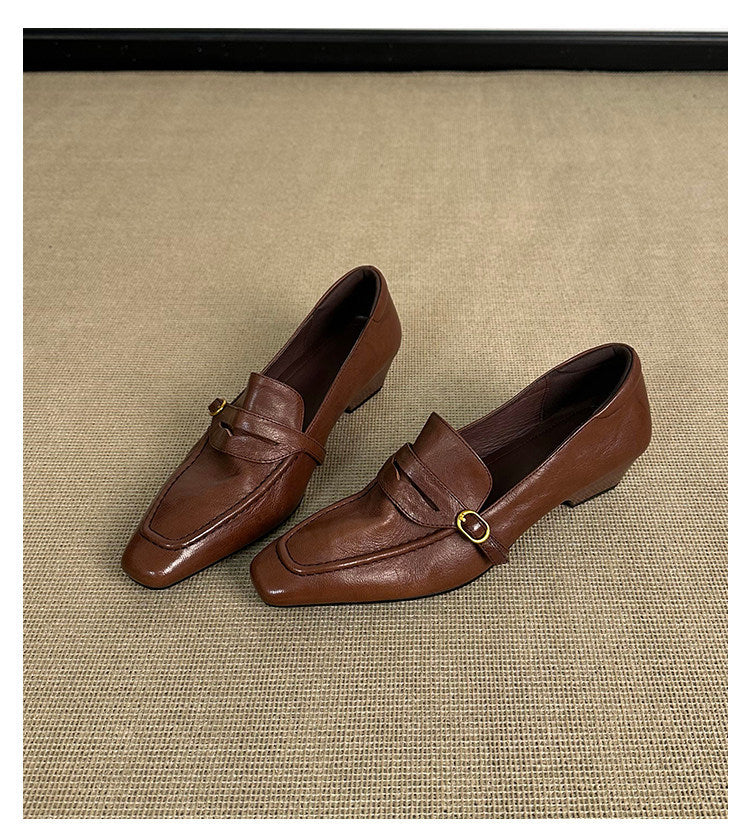 Square Toe Chunky Heel Loafers Women N6C149