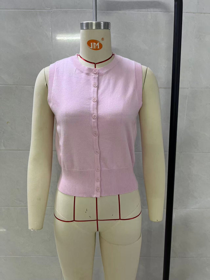 Retro Button Front Knit Vest Women N6D077