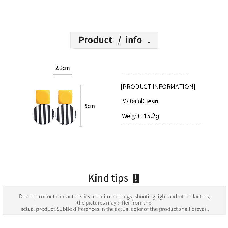 Womens Contrast Striped Round Resin Stud Earrings N6K167