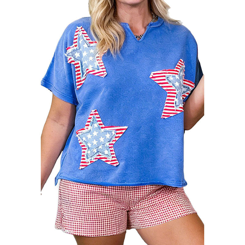 Star Print Street Style Round Neck T-shirt Women N6C337