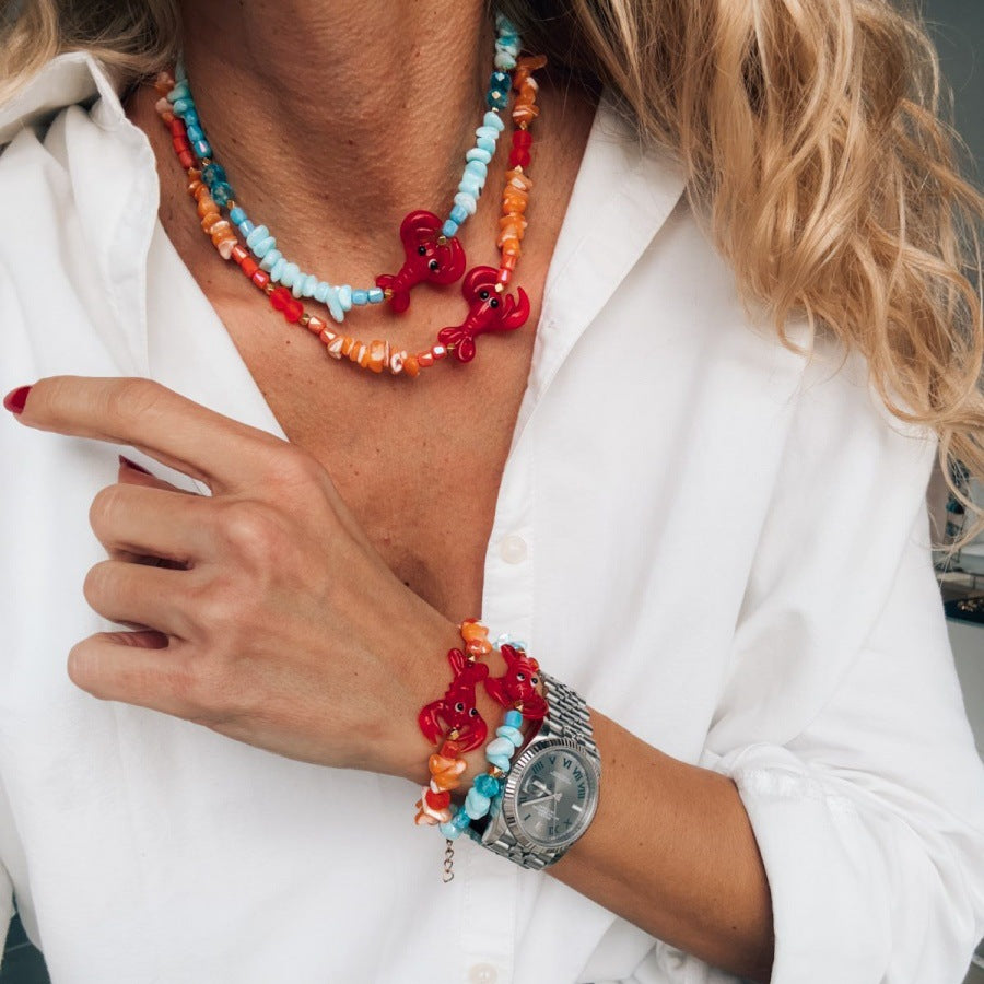 Ocean Lobster Handmade Beaded Necklace N6E117