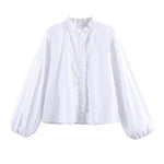 Load image into Gallery viewer, Ruffle Detail Poplin Crop Shirt Women N6C103