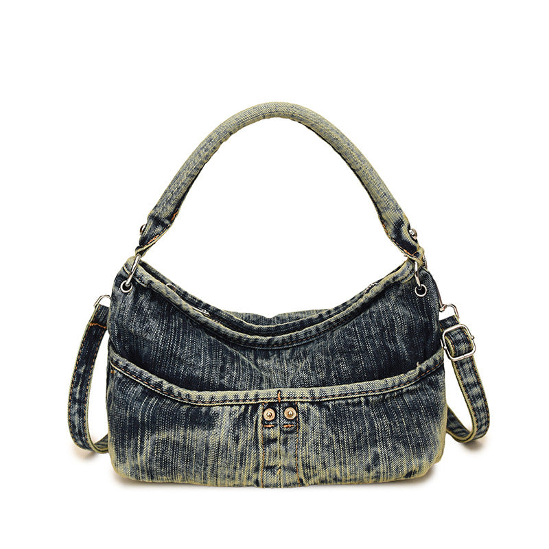 Women's Washed Gradient Denim Dumpling Shoulder Bag N6J202