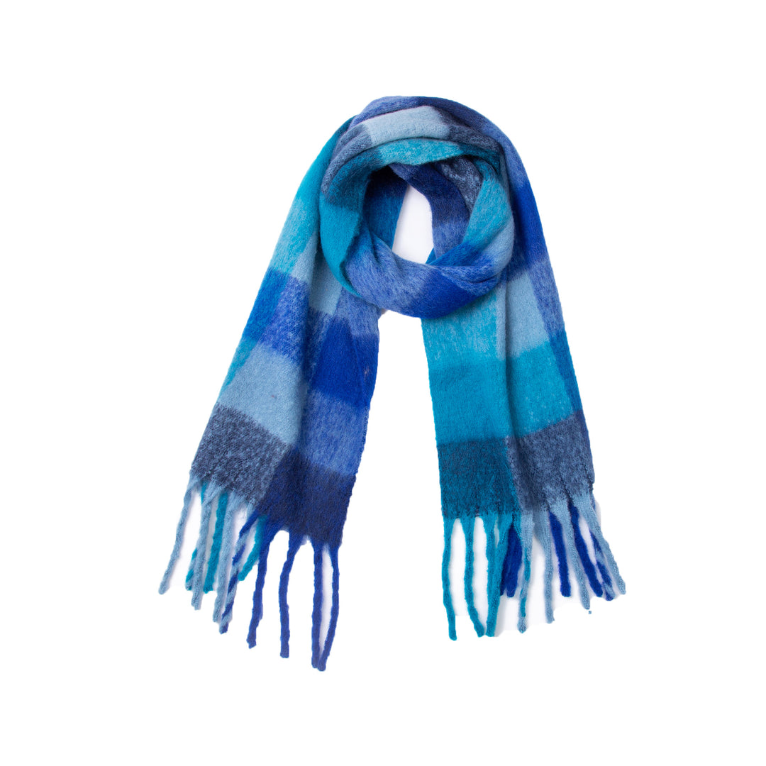 Rainbow Plaid Mohair Feel Chunky Fringe Scarf N6K247