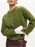 Load image into Gallery viewer, Faux Mink Pearl Button Cardigan Round Neck N6G141