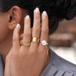 Load image into Gallery viewer, Stainless Steel Button Pearl Smooth Ring Women N6H168