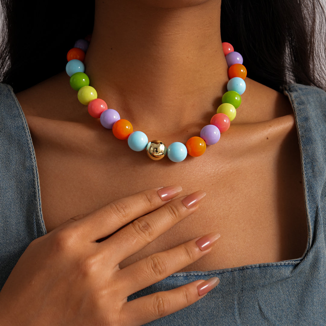 Colorful Dopamine Acrylic Round Bead Necklace N6F092