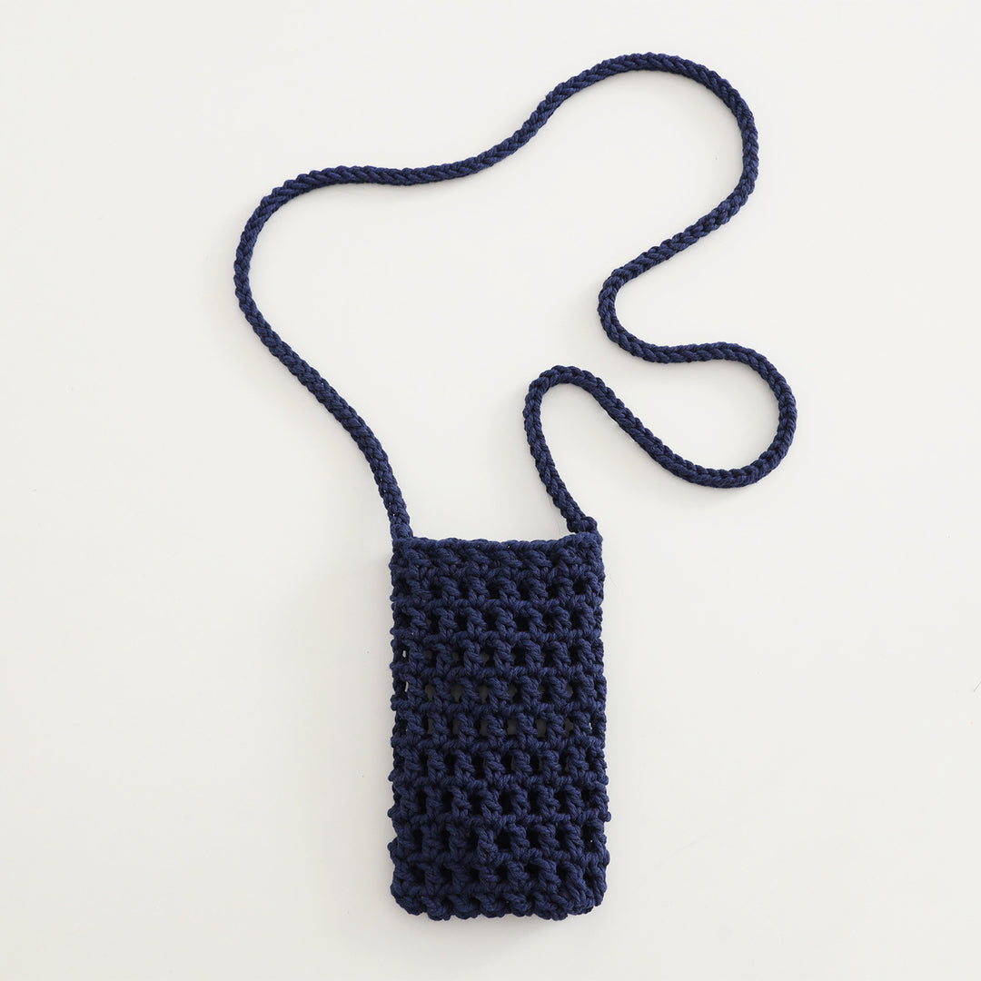 Hand Knit Mesh Crossbody Phone Pouch Cotton Polyester S5P302