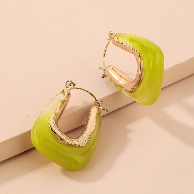 Vintage Candy Resin Geometric Ear Cuffs Silver Stud N6H092