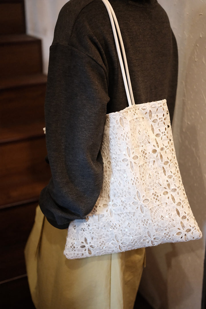 Sequined Lace Fabric Tote Bag Multi Position Carry S5P340