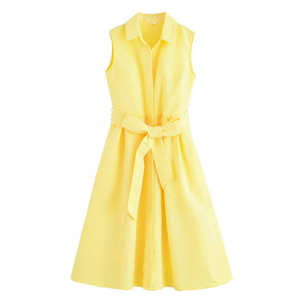 Belted Shirt Dress Sash High Waist Lightweight N5Z366
