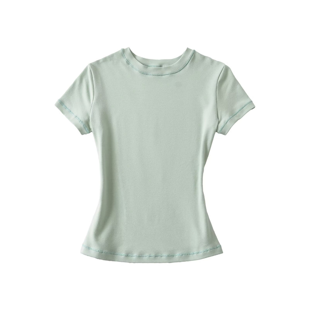 Fitted Round Neck Short Sleeve T-shirt Women N6D086