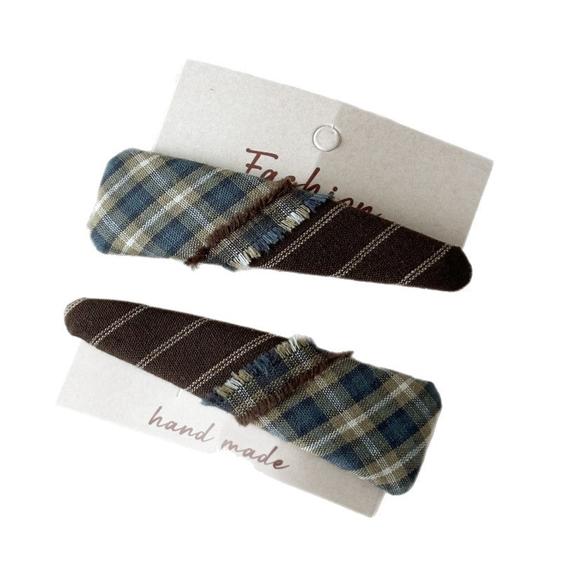 Plaid Fabric Triangle Hair Clips Women S5P759