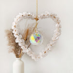 Load image into Gallery viewer, Natural Crushed Crystal Heart Sun Catcher Decor N6F291