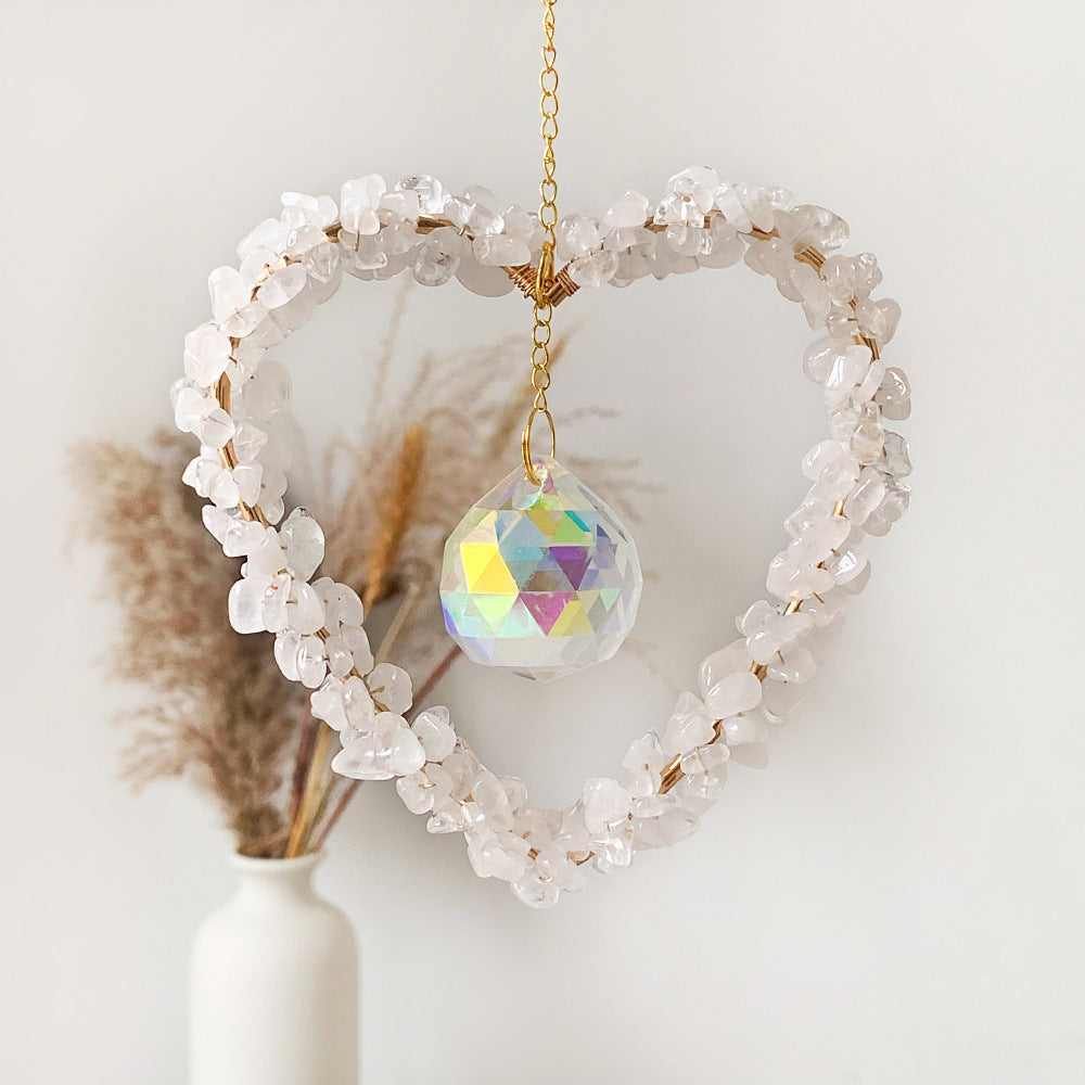 Natural Crushed Crystal Heart Sun Catcher Decor N6F291