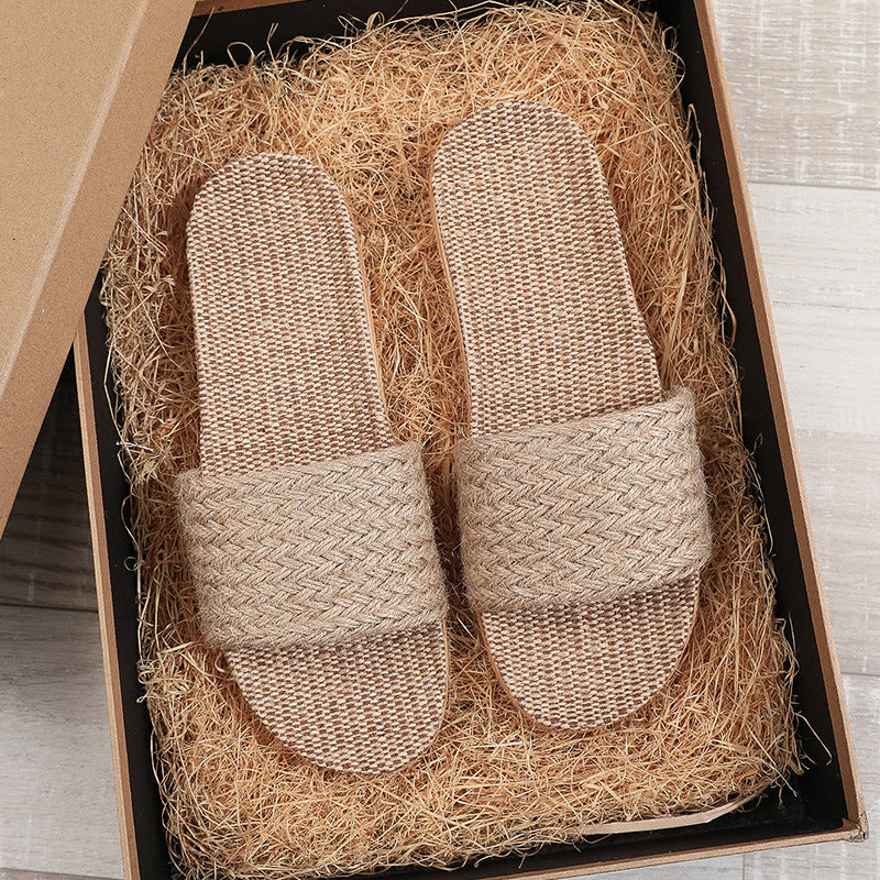 Woven Linen House Slippers Women N6C227
