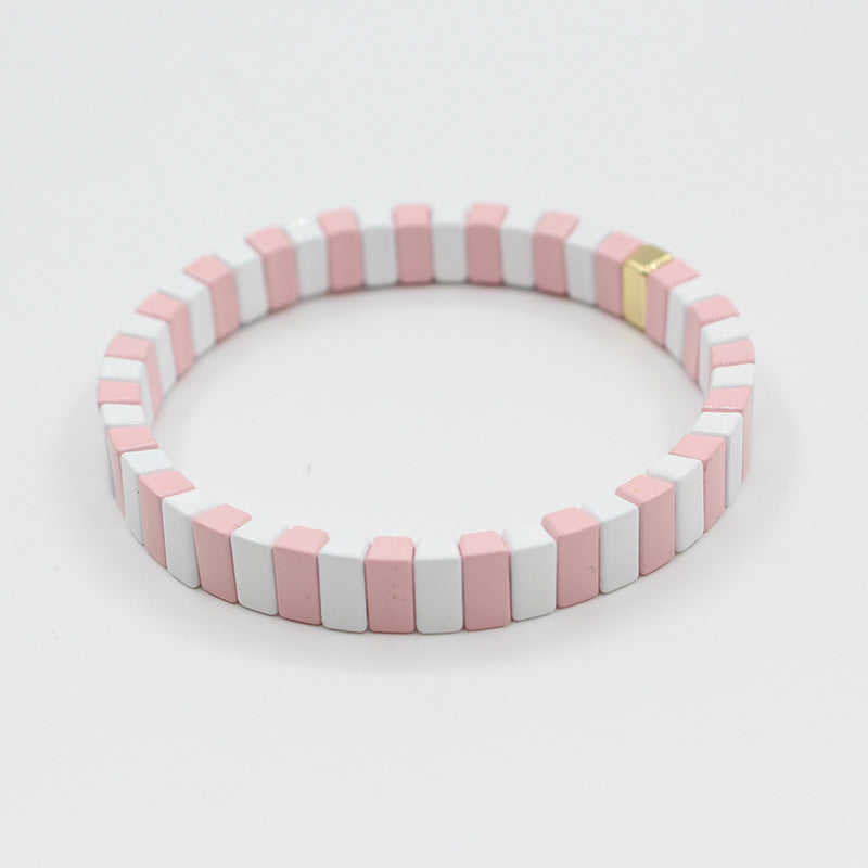 Macaron Elastic Bracelet Dual-Tone Enamel Alloy S5P043