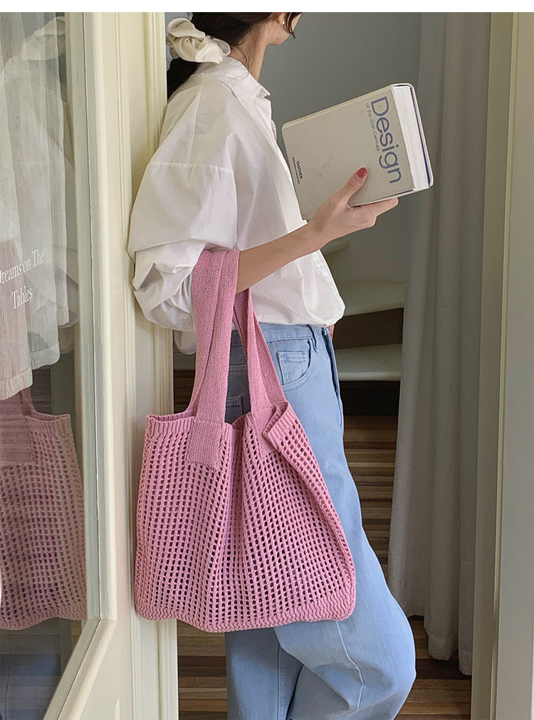 Mesh Crochet Tote Bag Vintage Women N6C060