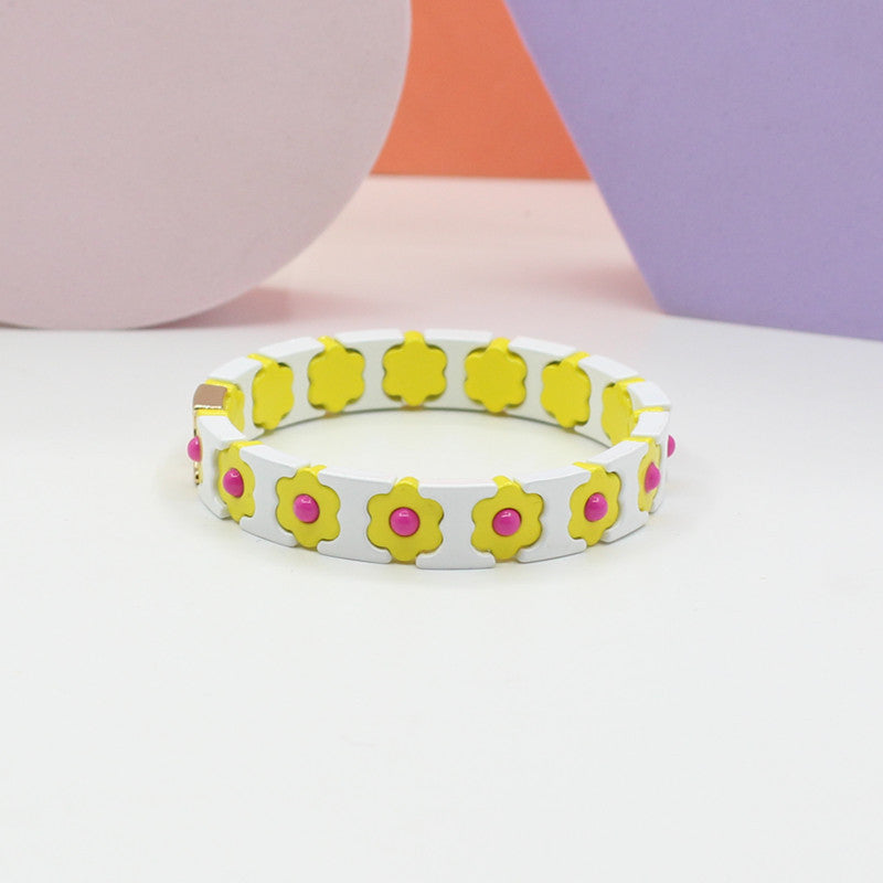 Bohemian Floral Cuff Enamel Steel Elastic DIY Plated S5P085