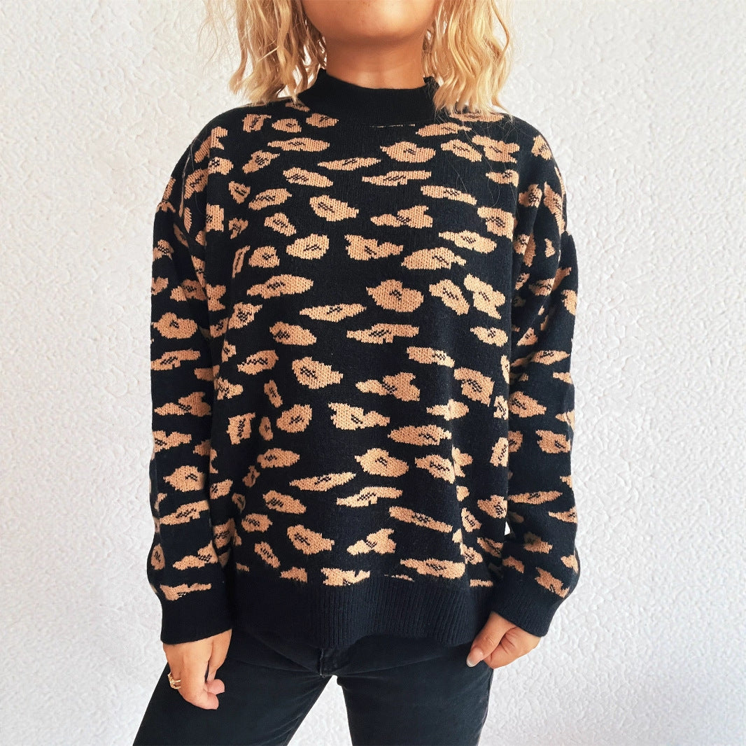 Contrast Jacquard Round Sweater Lightweight Options N5Z966