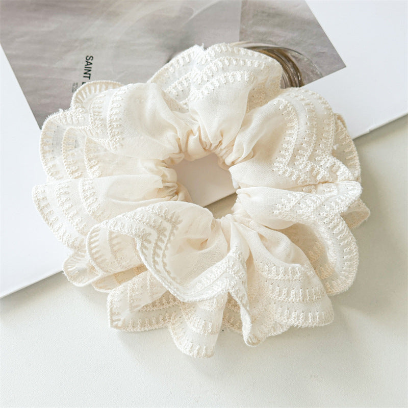 White Lace Trim Continuous Loop Hair Tie S5P420