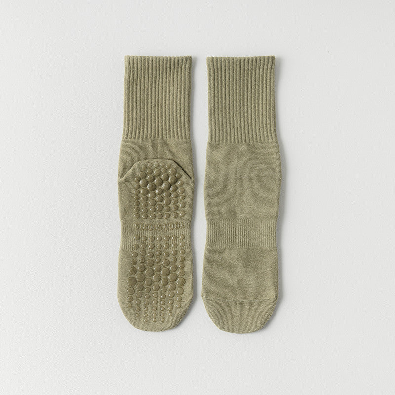 Solid Cotton Anti-Slip Yoga Socks Women Mid-Calf N6H003