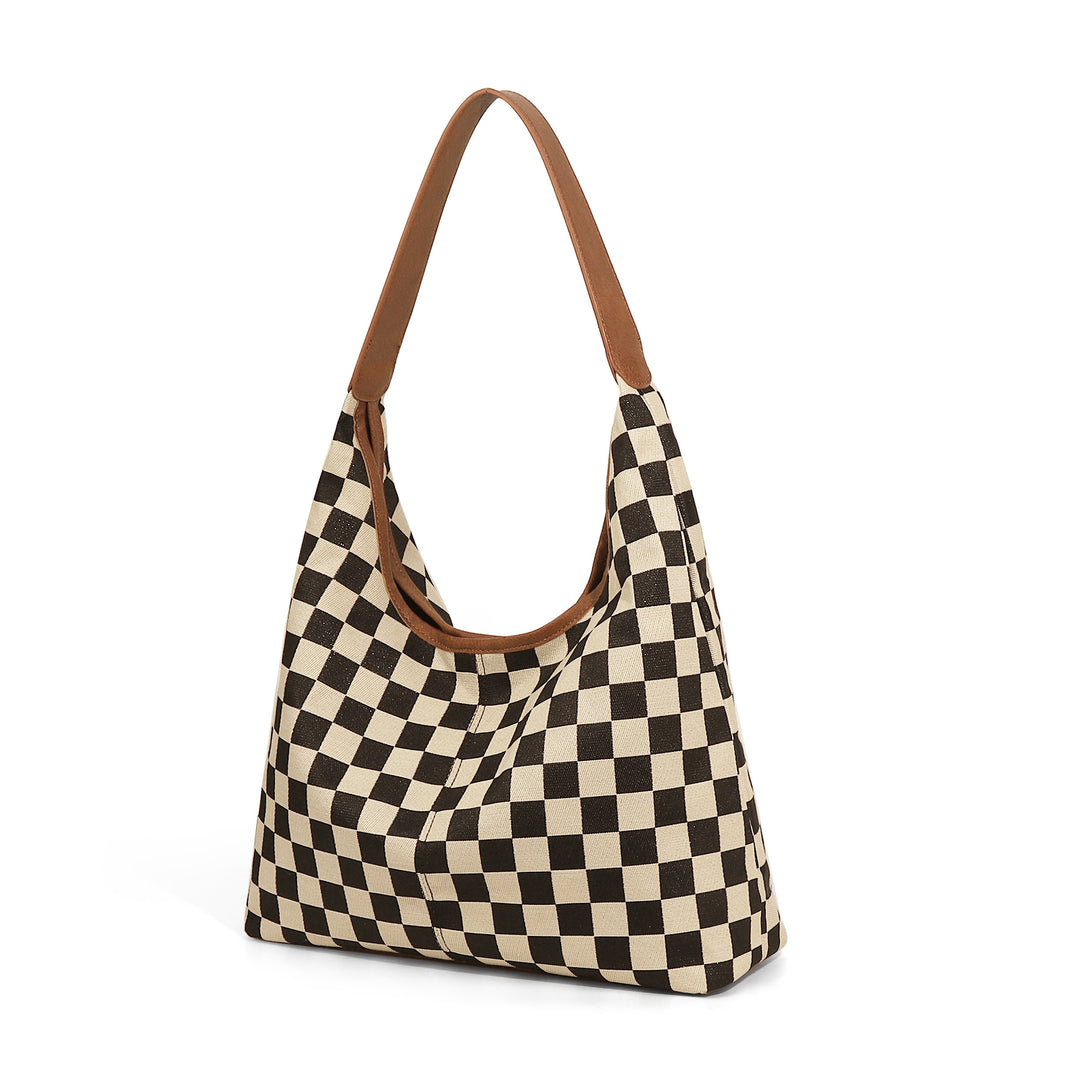 Women's Leopard Print Checkered Plush Tote Bag N6J157