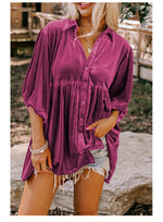 Load image into Gallery viewer, Velvet Single Breasted Mid Length Blouse Women N6B075