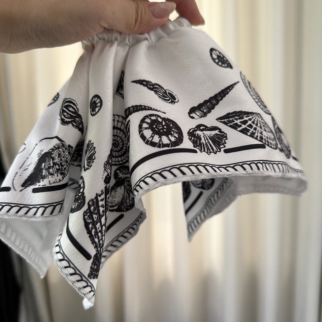 Ocean Print Square Scrunchie Vintage Beach Hair Scarf N6F136