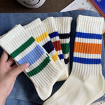 Load image into Gallery viewer, Unisex Terry Stripe Color Block Mid-Calf Stack Socks N6H007