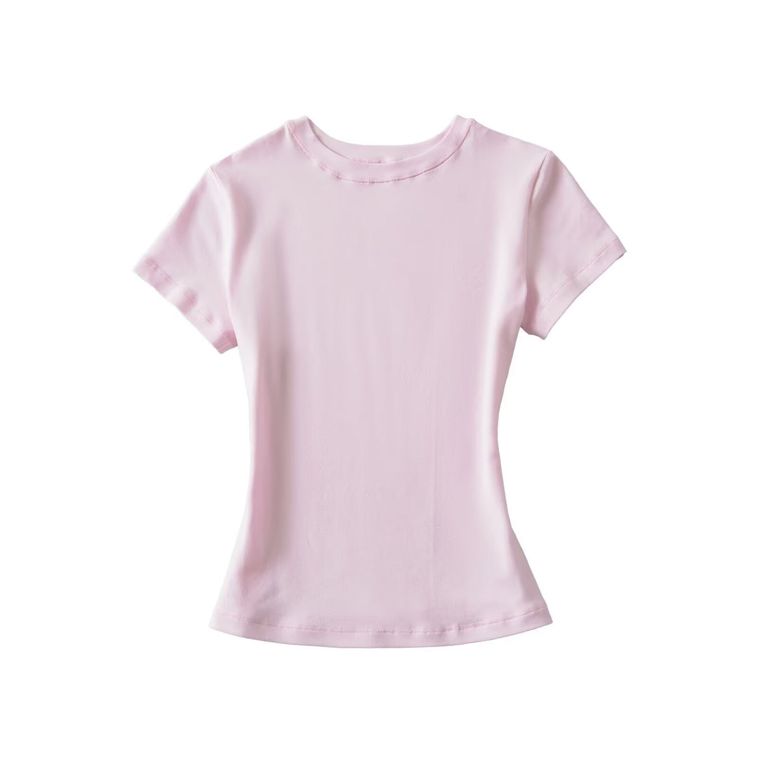 Fitted Round Neck Short Sleeve T-shirt Women N6D086