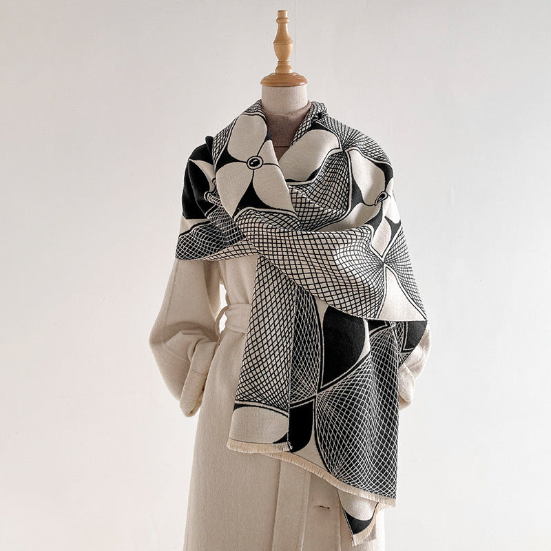 Abstract Begonia Color Block Imitation Cashmere Scarf N6H240