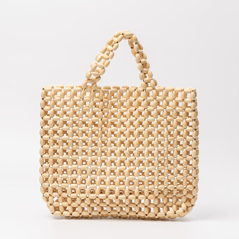 Handwoven Maple Bead Tote Solid Color Leisure Women S5P964