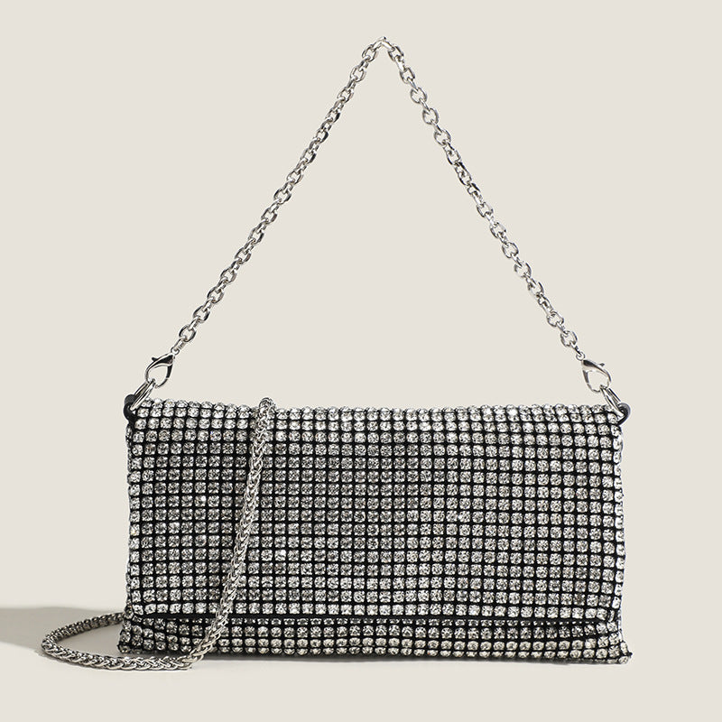 Crystal Embellished Shoulder Bag PU Poly Cotton S5P318