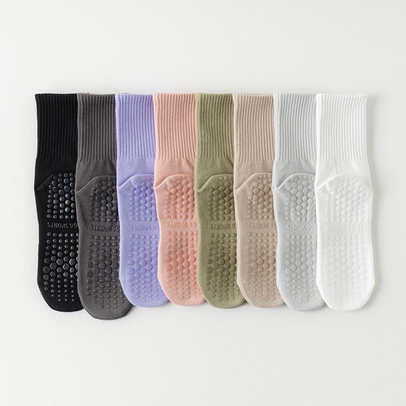Solid Cotton Anti-Slip Yoga Socks Women Mid-Calf N6H003