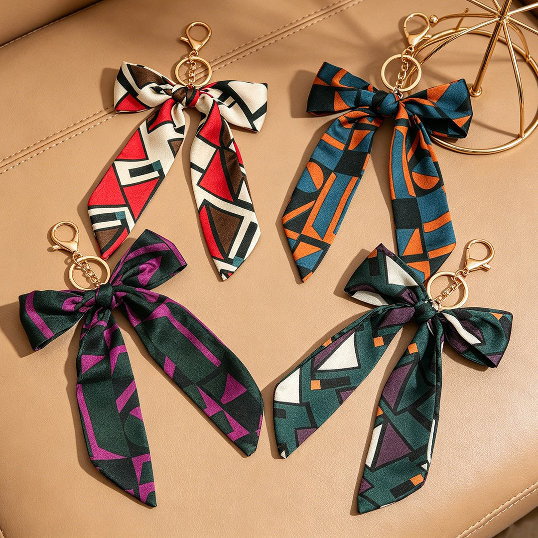 Satin Bow Geometric Pattern Keychain Bag Charm N6G116
