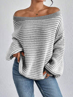 Load image into Gallery viewer, Off-Shoulder Striped Knit Pullover Women Loose Fit N6G299