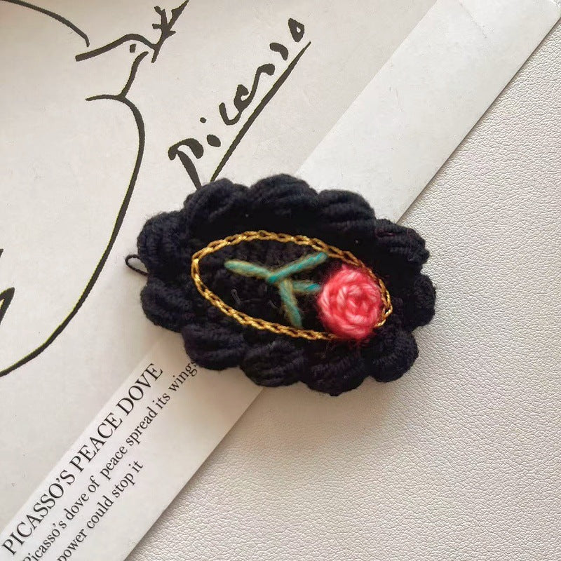 Womens Handmade Knit Rose Hair Clip N6K314