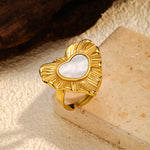 Load image into Gallery viewer, Luxury White Shell Heart Ring Retro 18K Gold Steel S5P009
